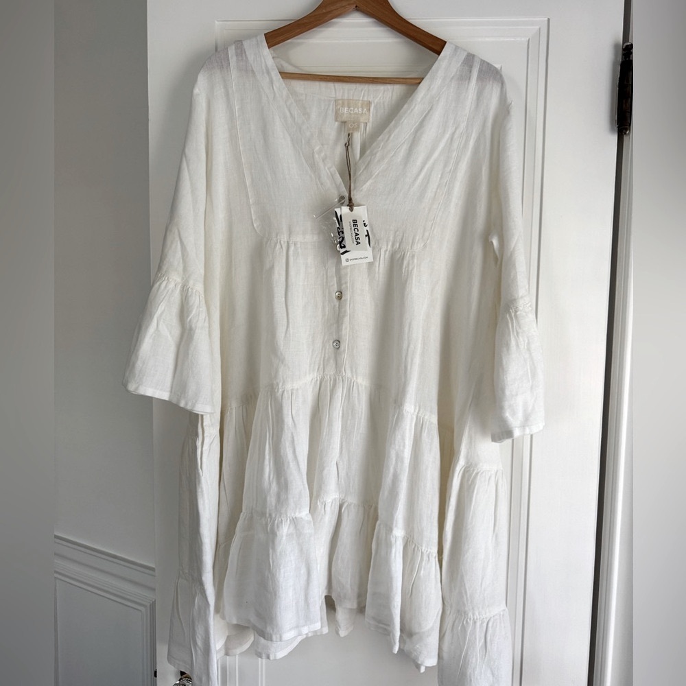 NEW! Becasa white linen tiered dress